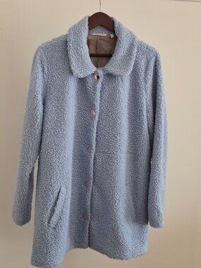 Soft Surroundings Contesse Coat Women’s L Carolina Blue Faux Sherpa Teddy